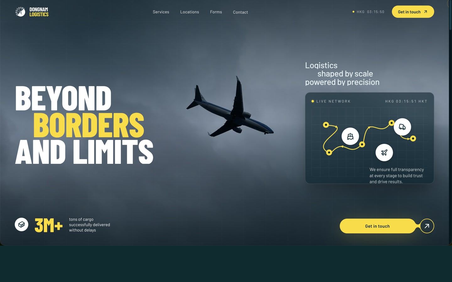 Dongnam Logistics website with cinematic freight and network imagery